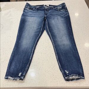 BKE Dark Blue Distressed Ankle Jeans